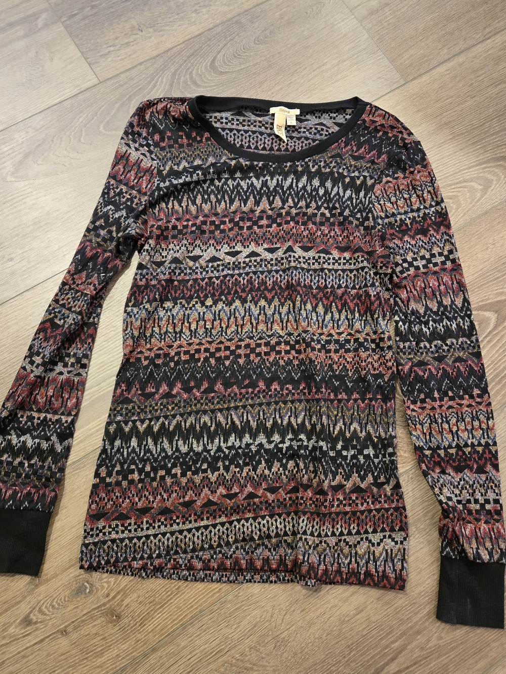 BKE Black Multi-Color Aztec Long Sleeve Top